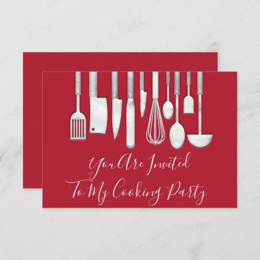 Kochen Party Koch Küche Weiß Grau Grau Einladung (Vorne/Hinten)