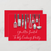 Kochen Party Koch Küche Weiß Grau Rot Einladung (Vorne/Hinten)
