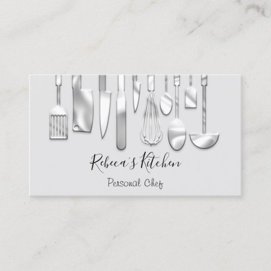 Kochen Personal Koch Restaurant Catering Silver Visitenkarte (Vorderseite)