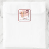 Kochen Utensities Küche Brautparty | Rosa Quadratischer Aufkleber (Tasche)
