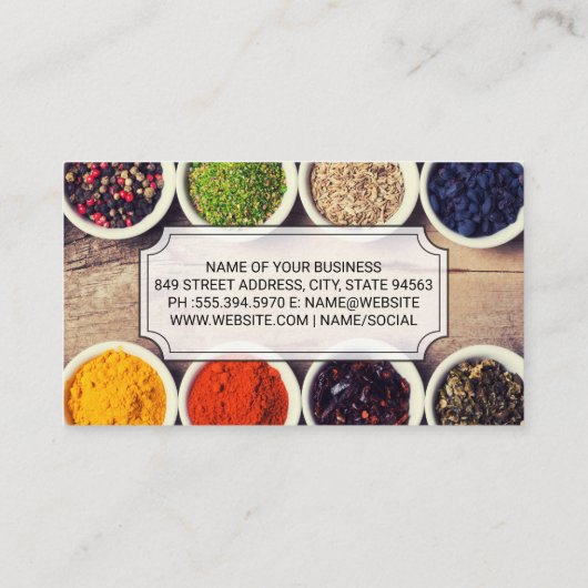 Kochen von Gewürzen Visitenkarte (Rückseite)