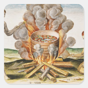 Kochen von Speisen in Terracotta Pot Quadratischer Aufkleber