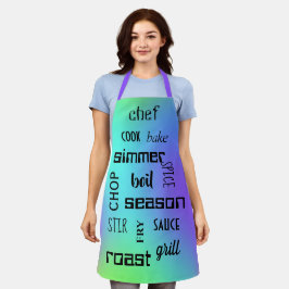 Kochen Worte farbenfrohe Schürze