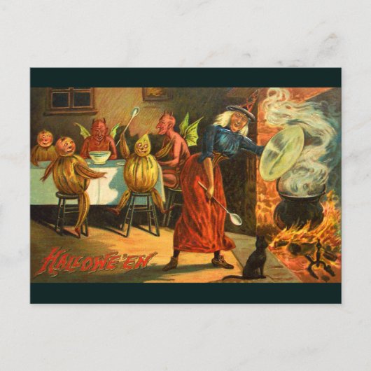 Kochende Halloween-Hexe Postkarte (Vorderseite)