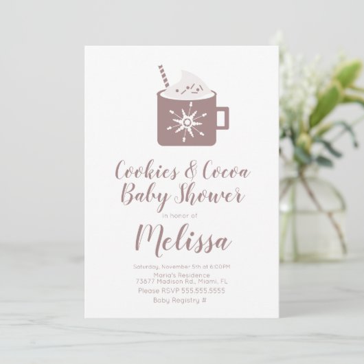 Kochgeschmack Tasse Winter Baby Dusche Einladung (Stehend Vorderseite)