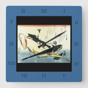 Kochi (Bartail Flathead) Hiroshige's Japanischer F Quadratische Wanduhr