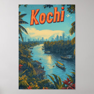 Kochi Kerala India Vintag Art Travel Illustration Poster