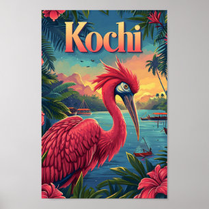 Kochi Kerala India Vintag Art Travel Illustration Poster