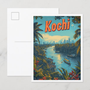 Kochi Kerala Indien Vintage-Kunst Reiseillustratio Postkarte