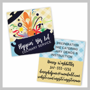 Kochkanne platzende Aromen Koch Catering kulinaris Quadratische Visitenkarte