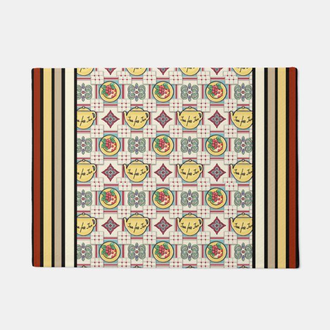 Kochmuster mit gelben Teekannen aus den 40er Jahre Fußmatte (Vorderseite)