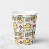 Kochmuster mit gelben Teekannen aus den 40er Jahre Pappbecher (Rechts)