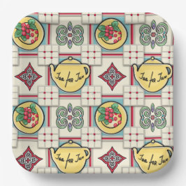 Kochmuster mit gelben Teekannen aus den 40er Jahre Pappteller