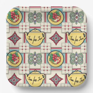 Kochmuster mit gelben Teekannen aus den 40er Jahre Pappteller