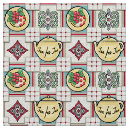 Kochmuster mit gelben Teekannen aus den 40er Jahre Stoff