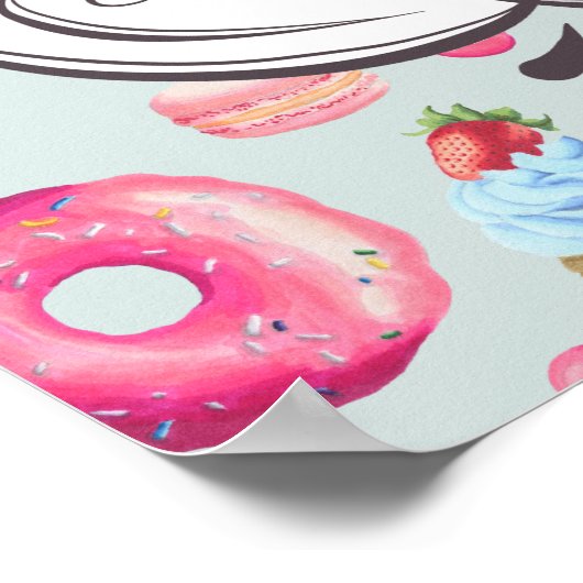 Kochnische mit Donuts Macarons und Cupcakes Poster (Ecke)