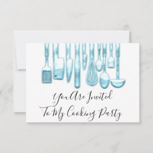 Kochparty Chef Golden Kitchen Blau Weiß Einladung