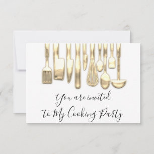 Kochparty Chef Golden Kitchen Golden White  Einladung