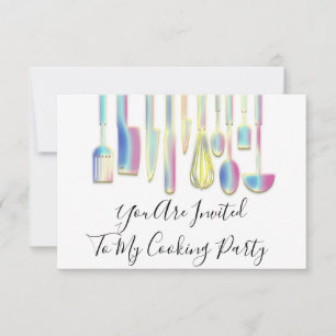Kochparty Chef Golden Küche Weiß Holografie  Einladung