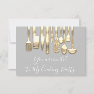 Kochparty Chef Goldene Küche Grau Gold Einladung