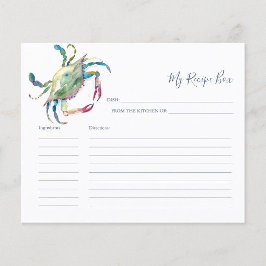 Kochrezepte Karten Blue Crab (Vorderseite)