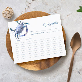 Kochrezepte Karten Blue Watercolor Crab