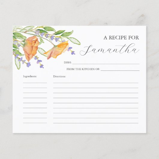 Kochrezepte Karten Wasserfarbene Wildblumen (Vorderseite)