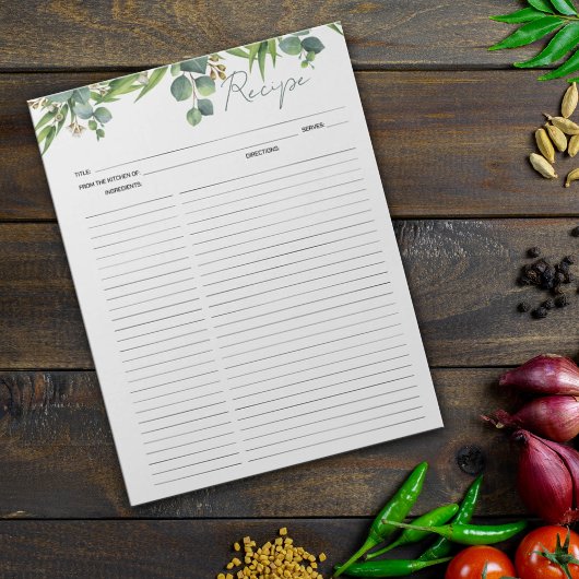 Kochrezepte Wasserfarbene Blätter Notepad Notizblock