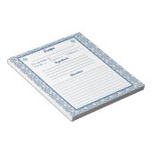 Kochrezeptur mit Rahmen aus heiligen Motiv-blauen Notizblock (angewinkelt)