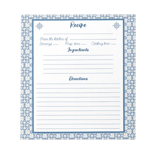 Kochrezeptur mit Rahmen aus heiligen Motiv-blauen  Notizblock (Vorderseite)