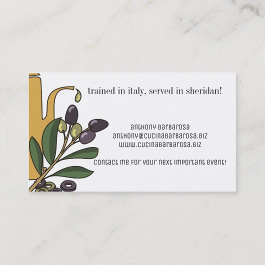 Kochs-Catering des Öls der olivgrünen Visitenkarte (Rückseite)