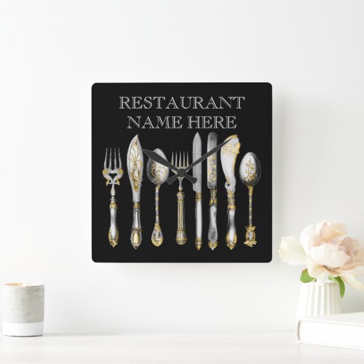 Kochs-Catering-Geschäftstischbesteck Quadratische Wanduhr (Zuhause)