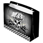 Kochs-Schädel und lodernde Kochs-Messer 2 Große Geschenktüte (Rückseite Schrägansicht)