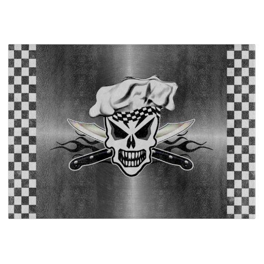 Kochs-Schädel und lodernde Kochs-Messer 2 Schneidebrett (Vorderseite)