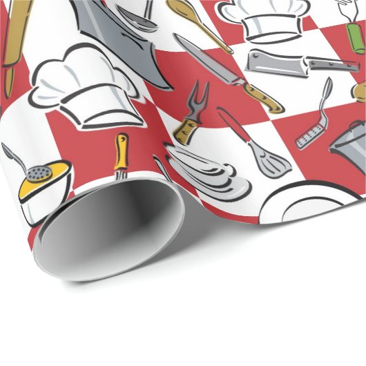 Kochs-Werkzeug-Schachbrett Geschenkpapier (Rolleneckpunkt)
