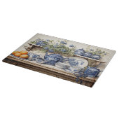 Kochschelf Blau Weiße Geschirr Orangen Schneidebrett (Ecke)