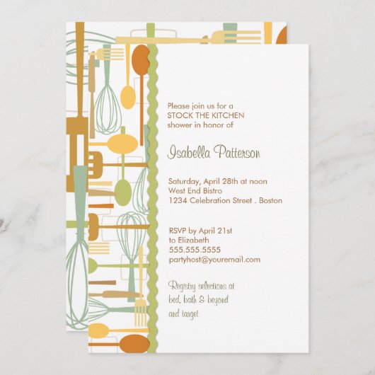 Kochutensilien Stock die Küche Retro-Dusche Einladung (Vorne/Hinten)