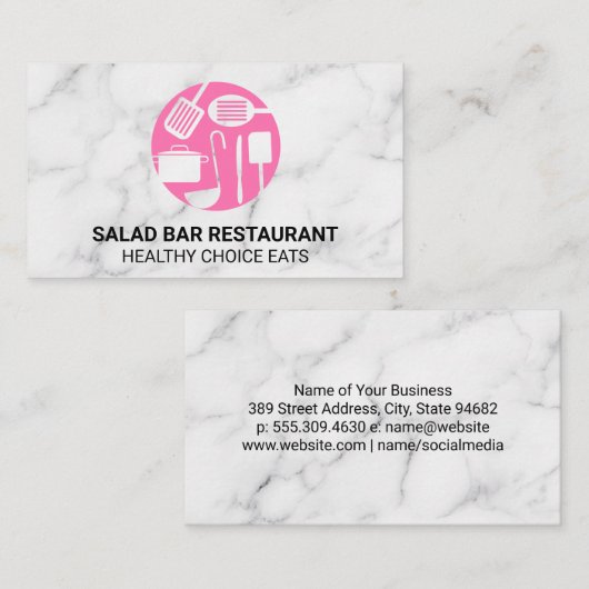 Kochwerkzeuge rosa | Marmor Visitenkarte (Vorne/Hinten)