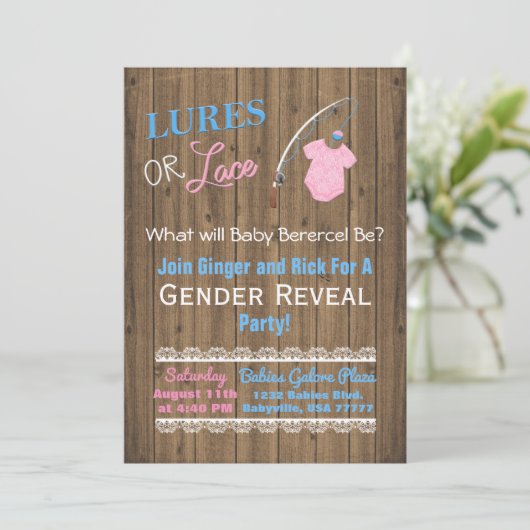 Köder oder Spitze-hölzernes Geschlecht decken Einladung (Stehend Vorderseite)