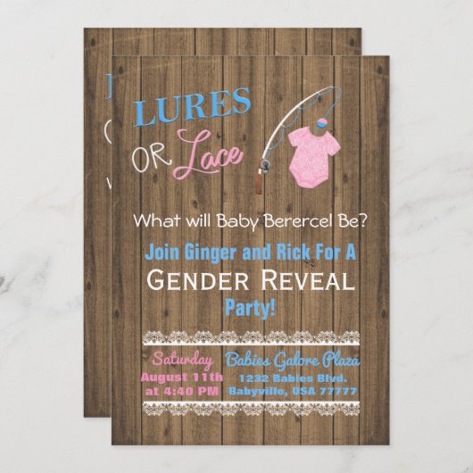 Köder oder Spitze-hölzernes Geschlecht decken Einladung (Vorne/Hinten)