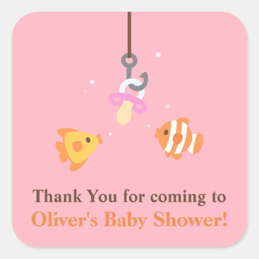 Köderfischen Baby Dusche Rosa Danke Stickers (Vorderseite)