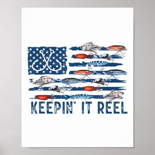 Köderflagge Angler B Fisch halten Reel Poster (Vorne)