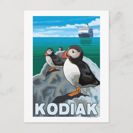 Kodiak, AlaskaPuffins und Kreuzfahrtschiff Alaskan Postkarte (Vorderseite)
