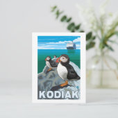 Kodiak, AlaskaPuffins und Kreuzfahrtschiff Alaskan Postkarte (Stehend Vorderseite)