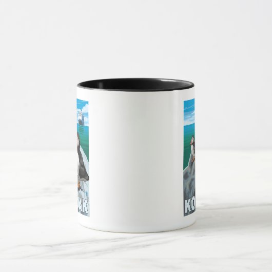 Kodiak, AlaskaPuffins und Kreuzfahrtschiff Alaskan Tasse (Zentrum)