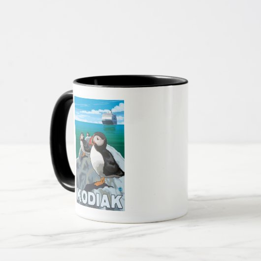 Kodiak, AlaskaPuffins und Kreuzfahrtschiff Alaskan Tasse (Vorderseite Links)