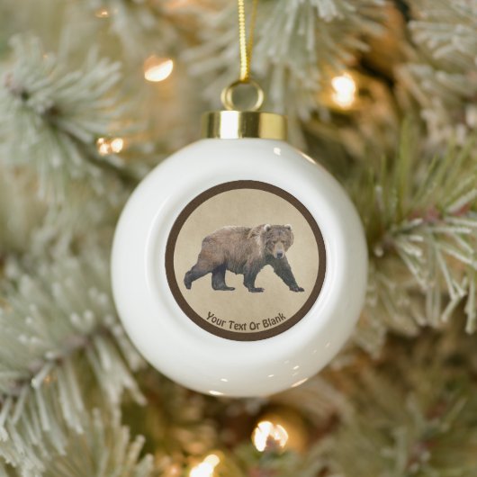 Kodiak-Bär auf altem Papier Keramik Kugel-Ornament (Baum)
