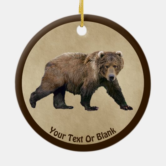 Kodiak-Bär auf altem Papier Keramik Ornament (Hinten)