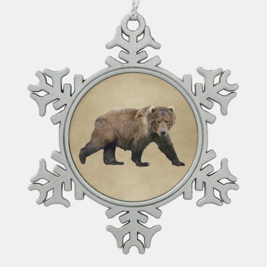 Kodiak Bear Schneeflocken Zinn-Ornament (Vorderseite)