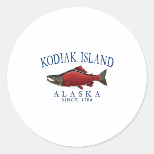 Kodiak Island Alaska Lachs Seit 1784 Navy Blau L Runder Aufkleber